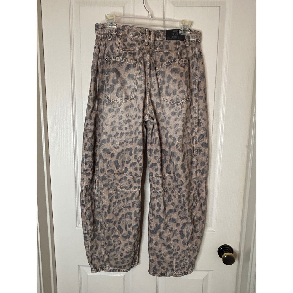 We The Free Good Luck Barrel Jeans Leopard Print Mid Rise Button Fly 26 Brown - Picture 3 of 9